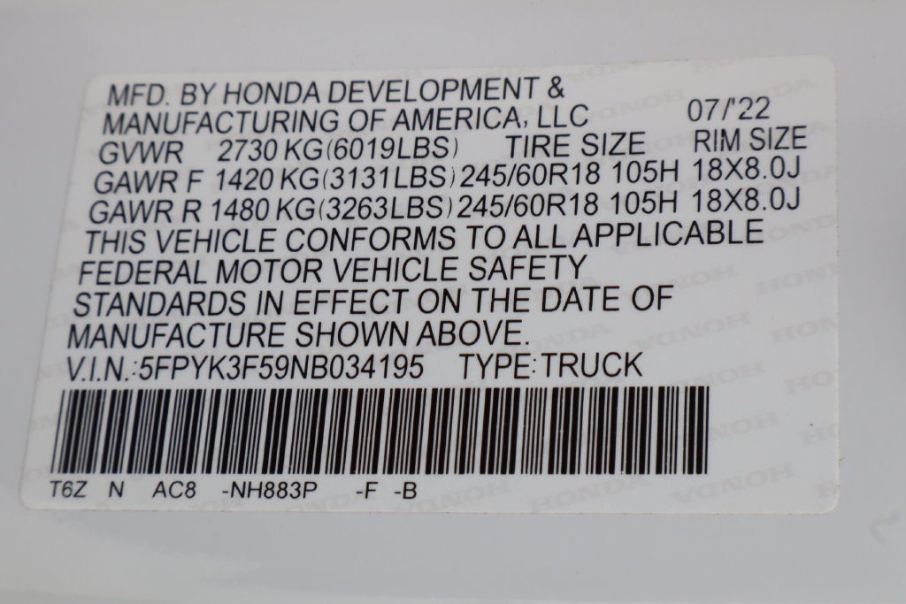 2022 Honda Ridgeline RTL